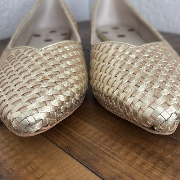 New Without Box Boden Hazel woven leather metallic gold pointed toe flat shoes - Picture 3 of 8